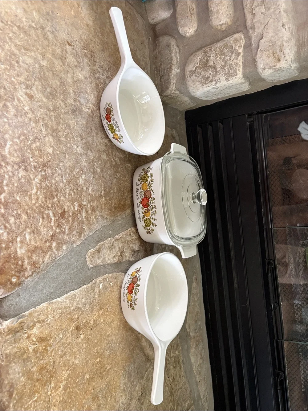 VINTAGE Corningware Casserole and Prep Bowls with Orange& Green Harvest Floral
